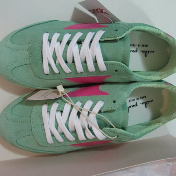 * Mila Paoli Leather Sneaker 7 1/2 8 NWT $70 Mint Green & Pink Lace Up Shoe - Picture 2 of 7